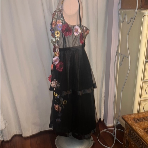 Bridal prom dress black garden tulle applique multi floral midi dress 18    AW - Picture 3 of 15